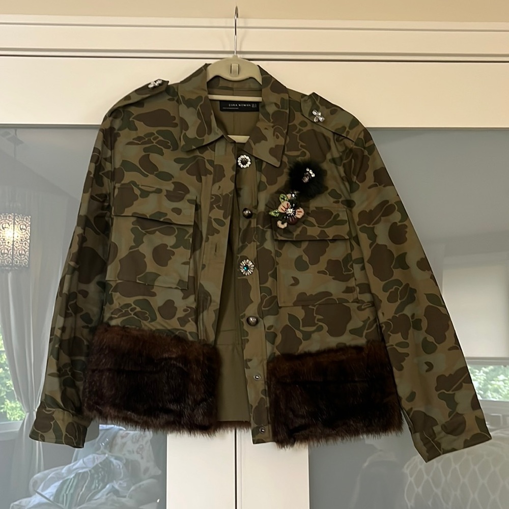 Zara Woman Embellished Camouflage Jacket